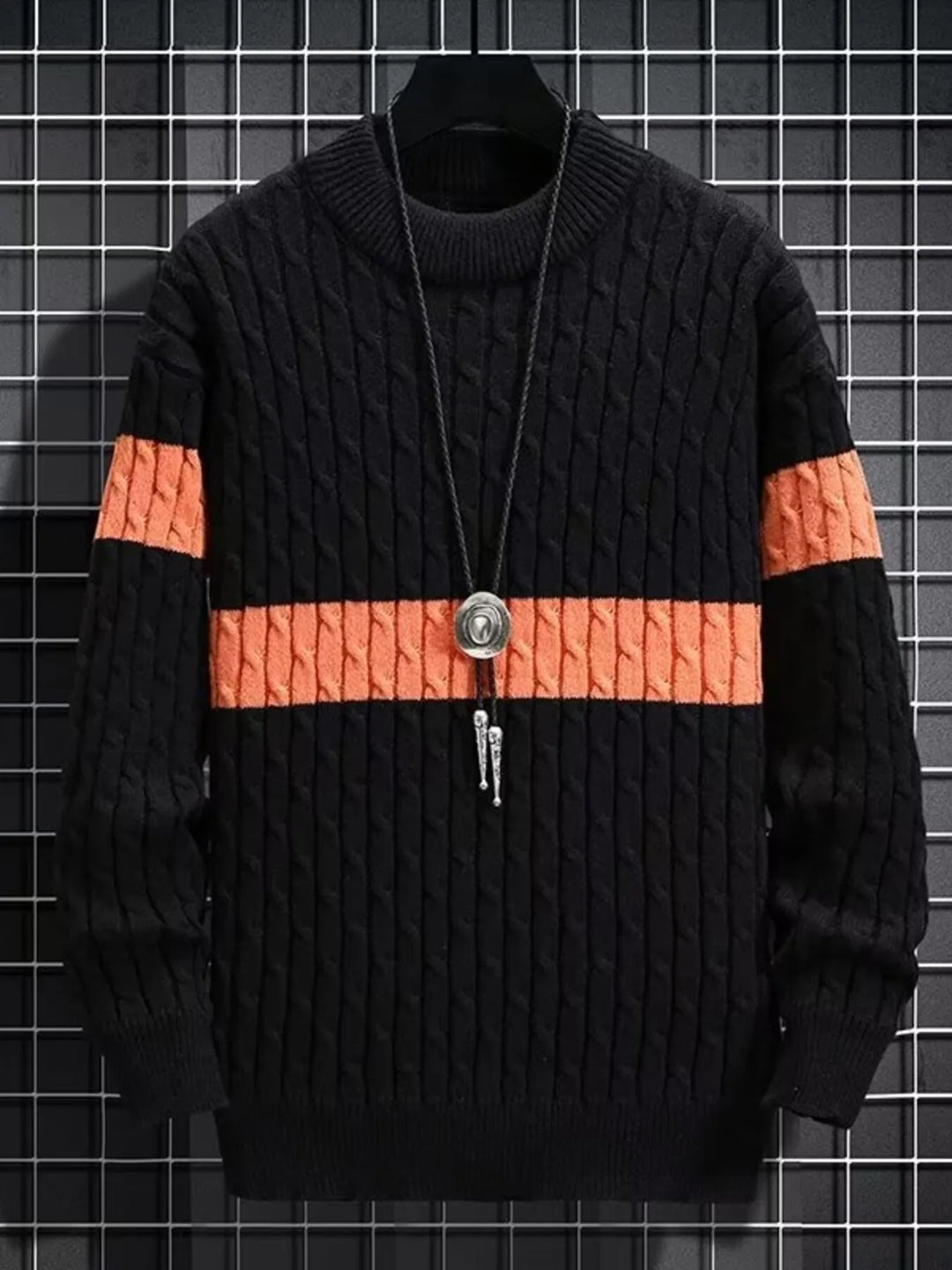 Men's Plus Size Color Block Round Neck Sweater