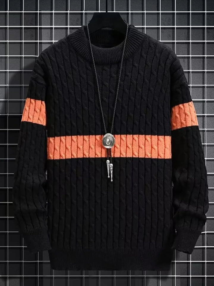 Men's Plus Size Color Block Round Neck Sweater