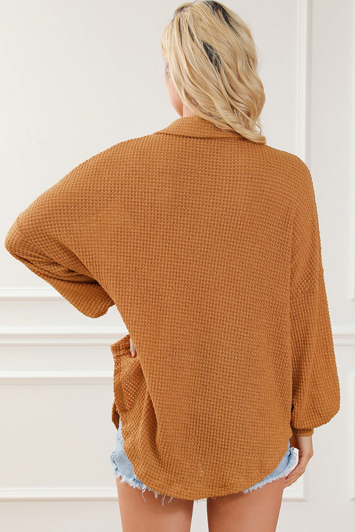 Chemise boutonnée décontractée en tricot gaufré marron