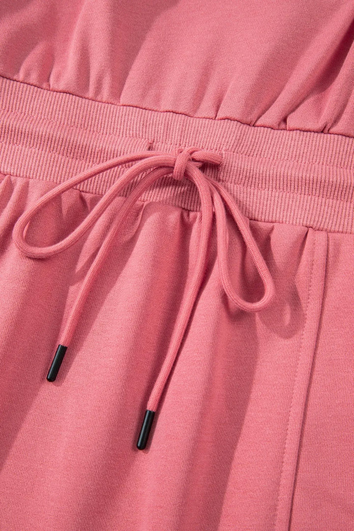 French Terry Zipped Collar Sleeveless Drawstring Waist Mini Dress