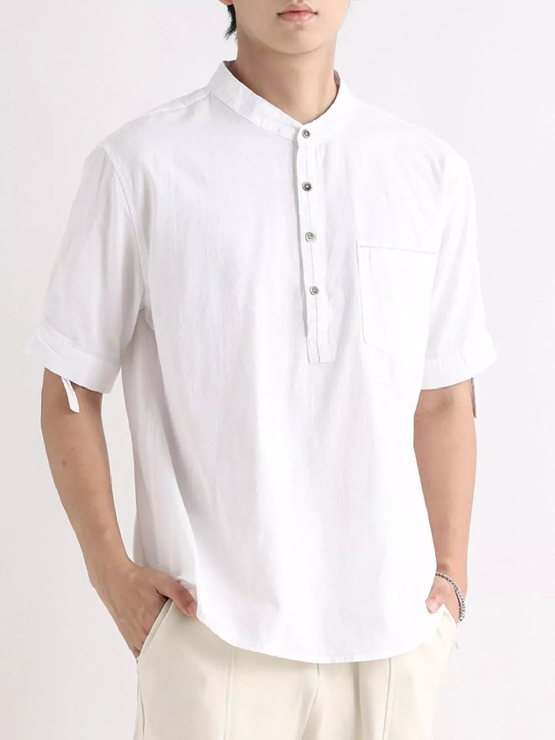 Men's Plus Size Button Detail Short Sleeve Shirt