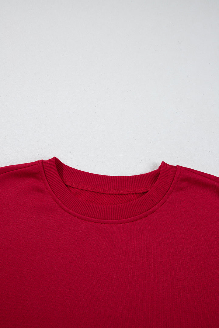 Fiery Red Contrast Bow Decor Dropped Sleeve Crewneck Sweatshirt