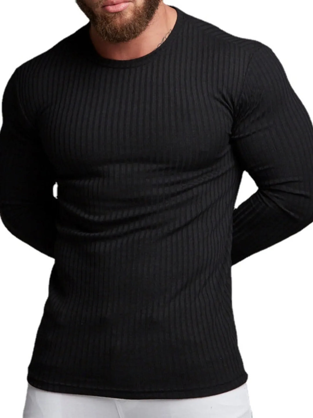 Men's Ribbed Round Neck Long Sleeve T-Shirt