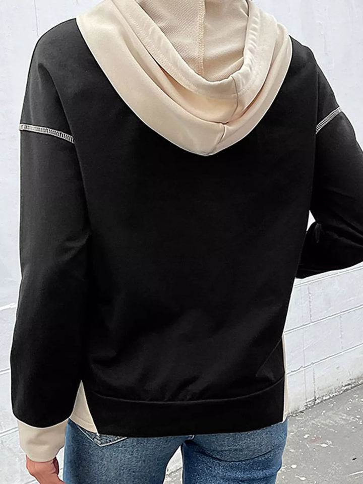 Color Block Hoodie with Drawstring and Kangaroo Pocket