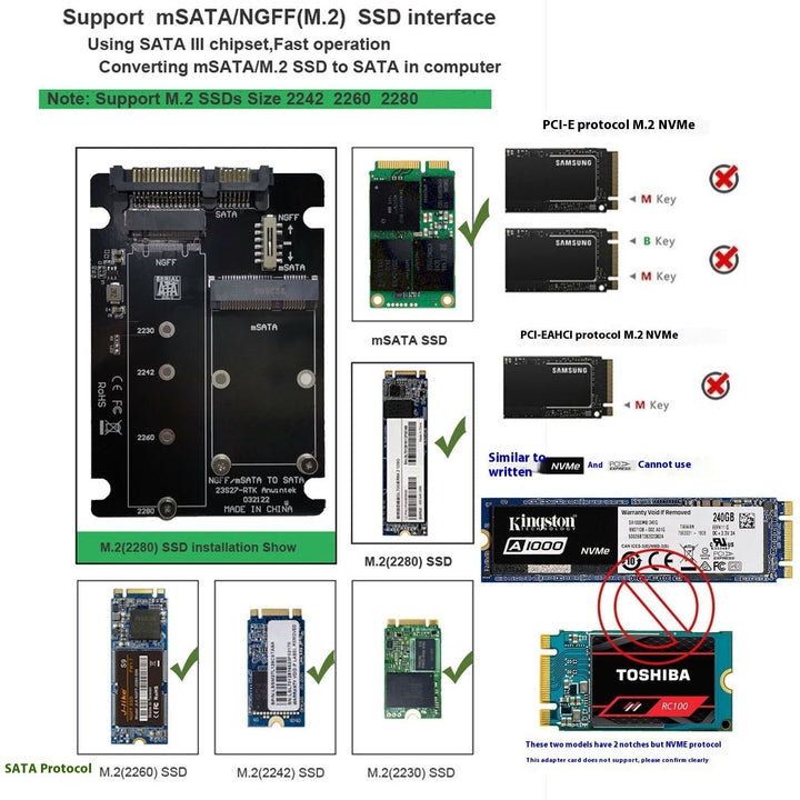 MSATAm2 N Solid State Hard Disk SSD Adapter Card