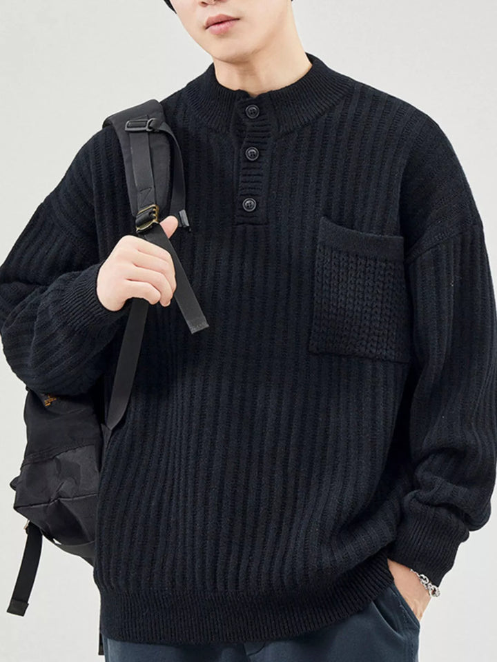 Men's Full Size Button Detail Long Sleeve Sweater Plus Size