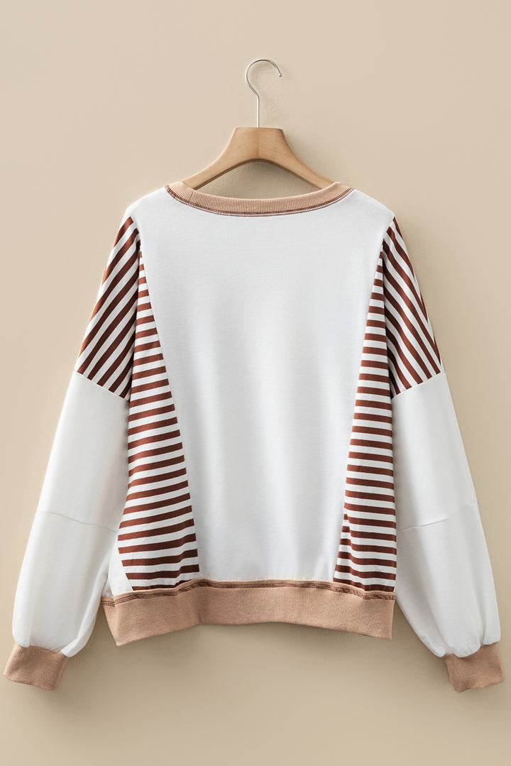 Brown Stripe Colorblock Patchwork Contrast Stitching Oversize Sweatshirt