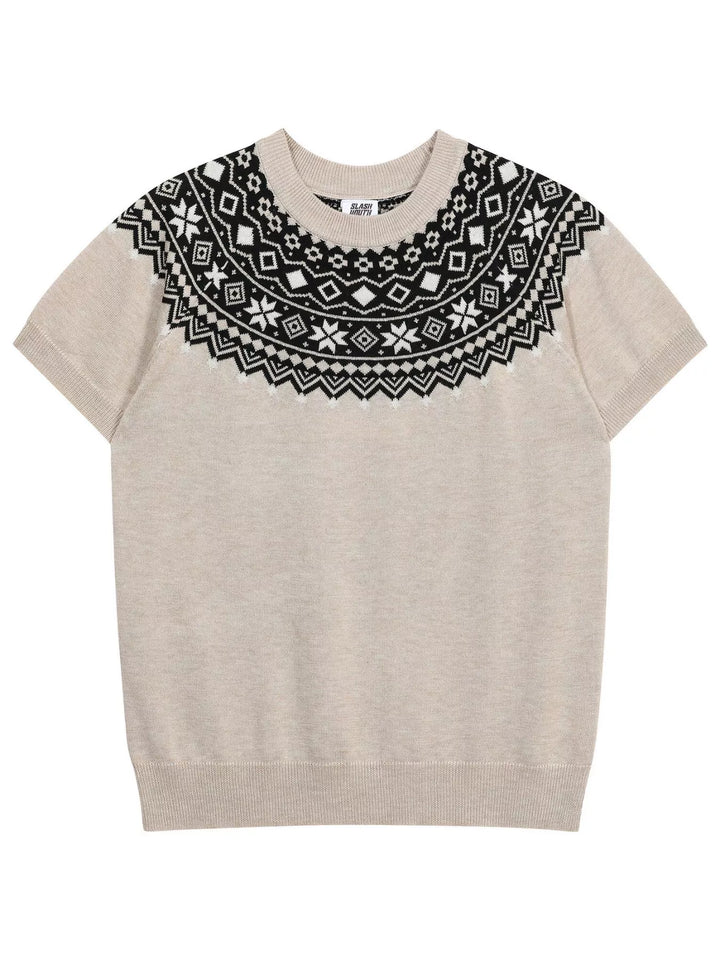 Men's Fair Isle Pattern Short Sleeve Sweater