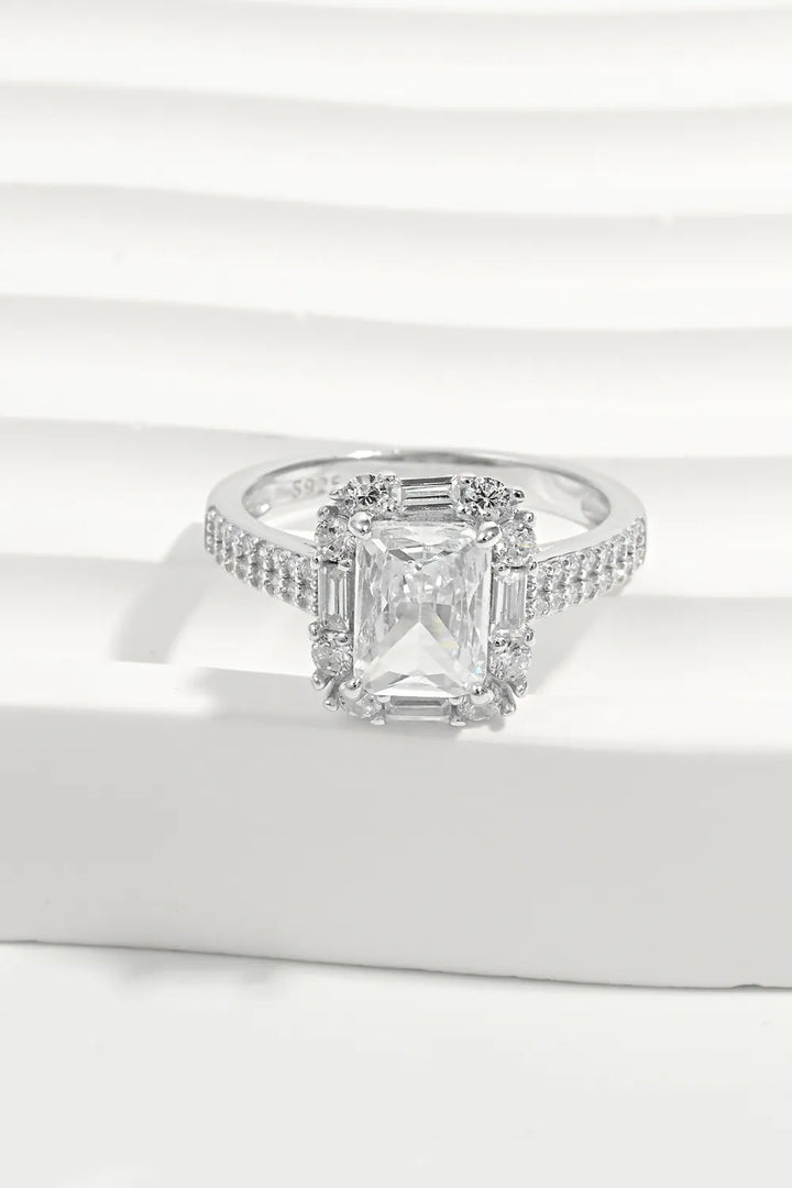 925 Sterling Silver Inlaid Zircon Square Ring