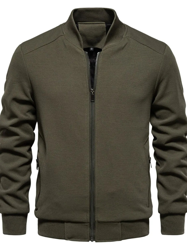 Men's Waffle Knit Baseball Collar Zip Up Jacket
