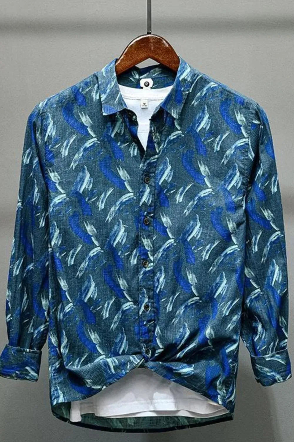 Men's Printed Button Up Long Sleeve Shirt