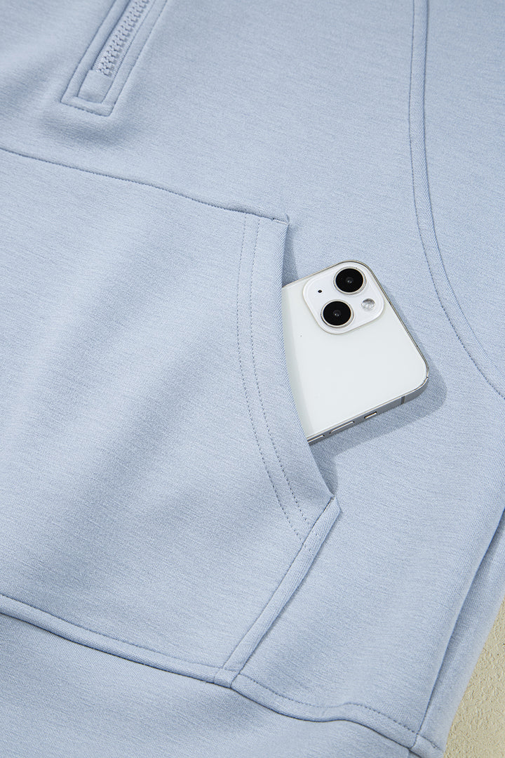 Beau Blue Half Zip Thumbhole Sleeve Hoodie Active Pants 2pcs Outfit