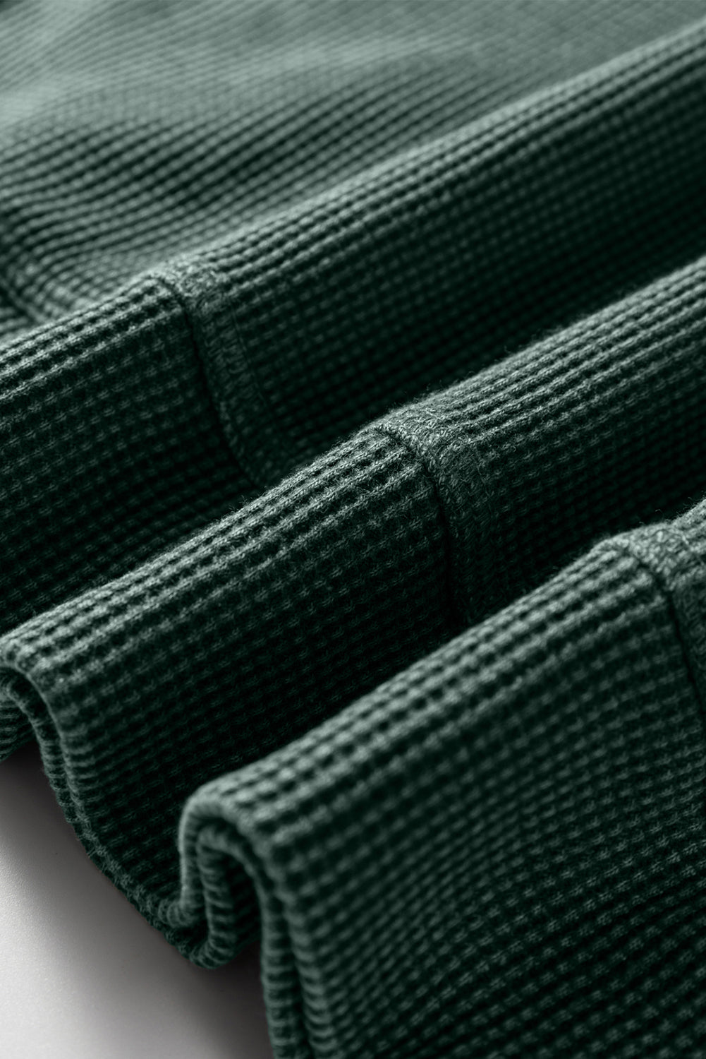 Mist Green Waffle Knit Patchwork Long Sleeve Loose Top