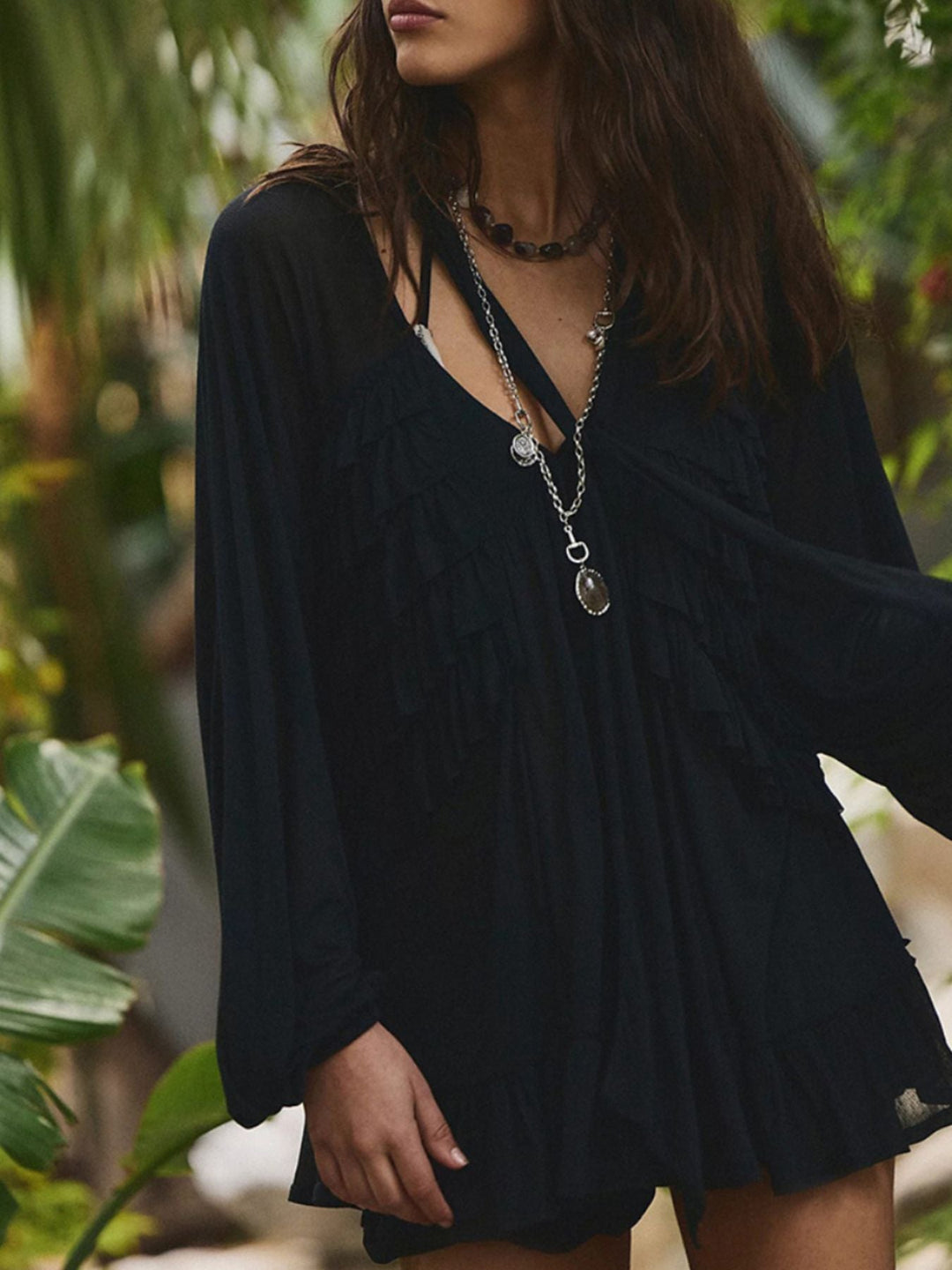 Sheer Ruffle Trim Beach Cover-Up