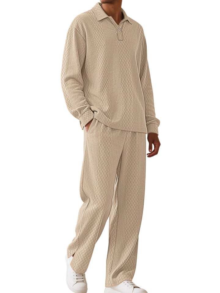 Men's Full Size Textured Long Sleeve Top and Pants Set Plus Size