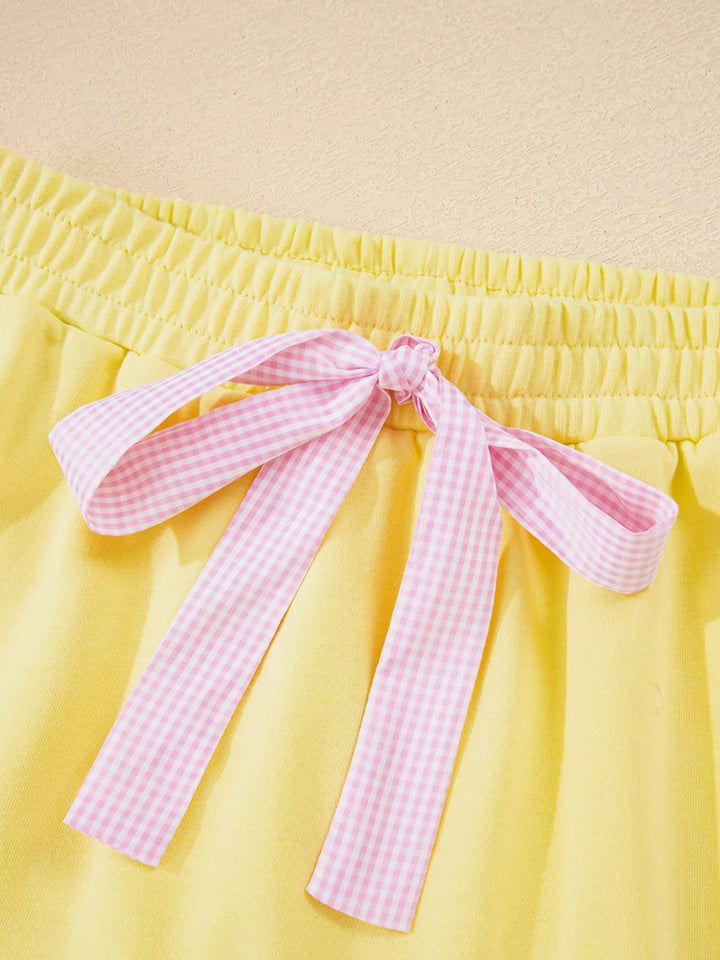 Contrast Frill Hem Round Neck Top and Shorts Set