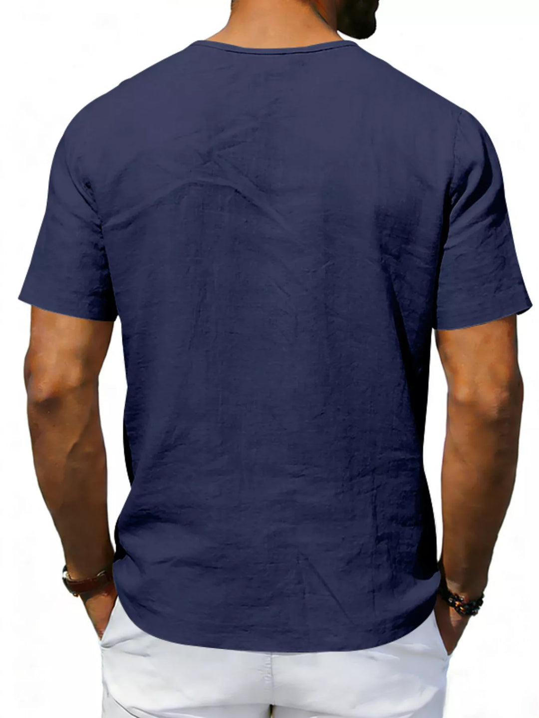 Men's Full Size Casual V-Neck Linen T-Shirt Plus Size