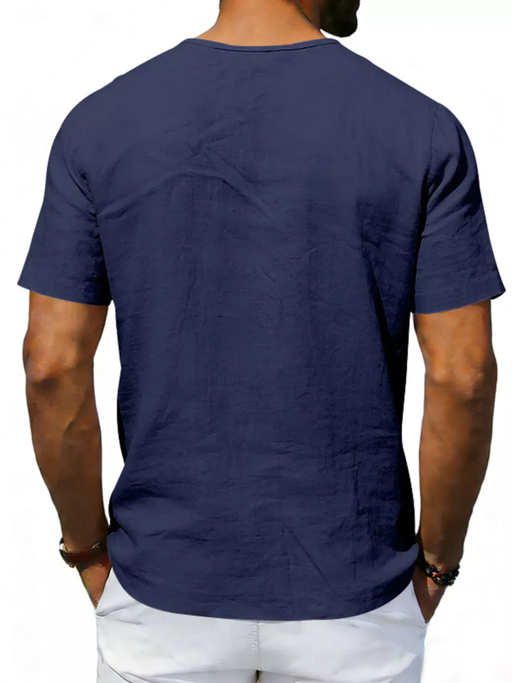 Men's Full Size Casual V-Neck Linen T-Shirt Plus Size