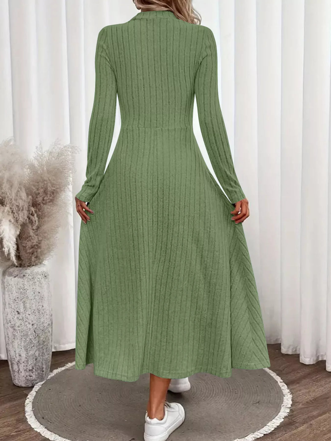 Ribbed Knit A-Line Midi Dress