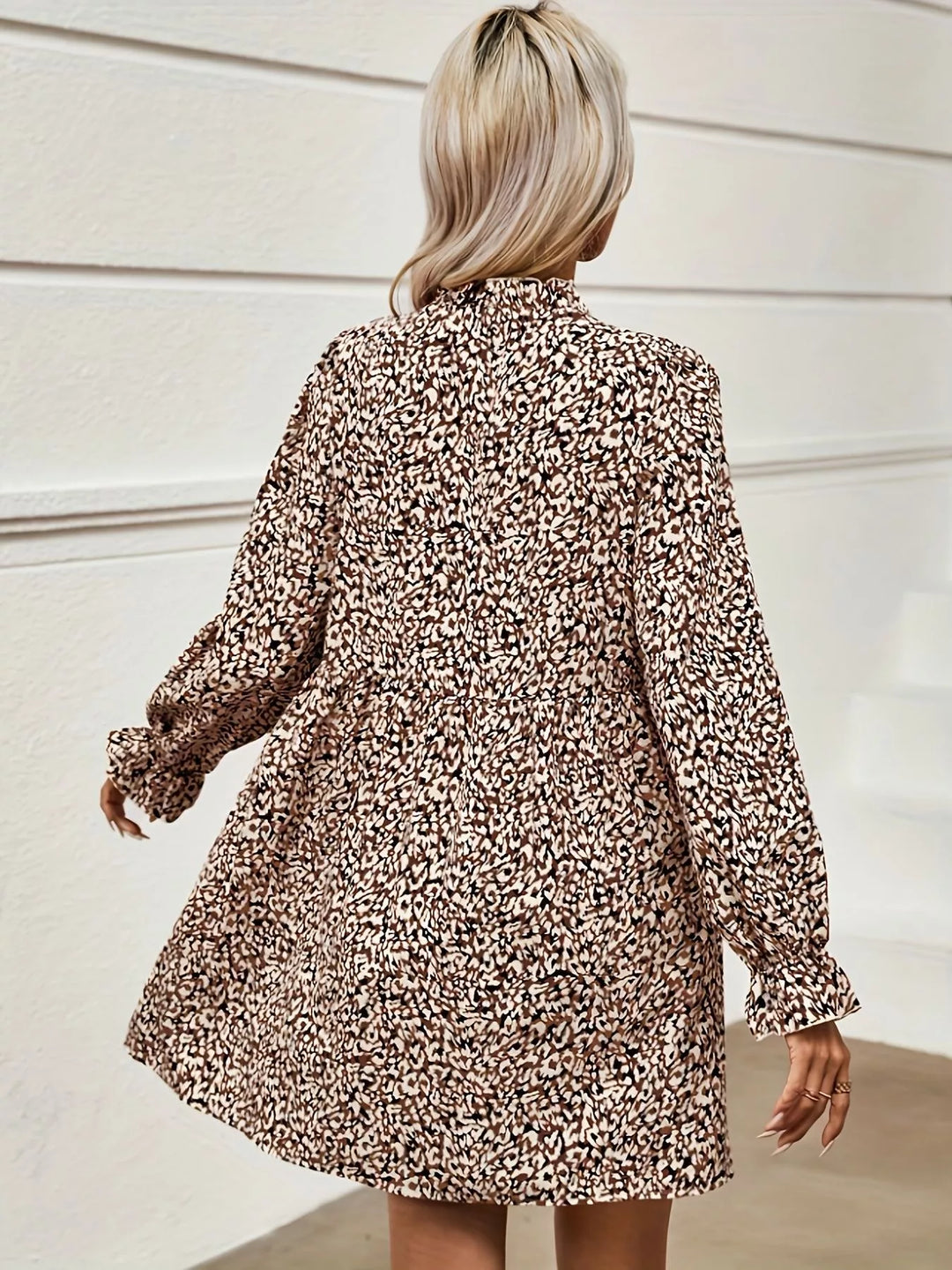 Notched Flounce Sleeve Mini Dress