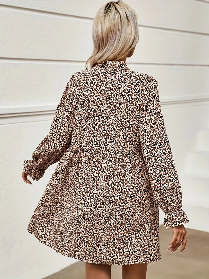 Notched Flounce Sleeve Mini Dress
