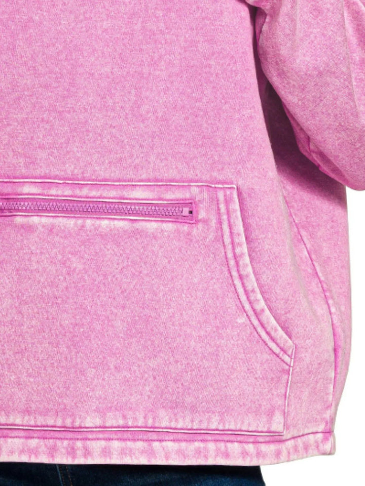 Zenana Fleece Washed High Neck Kangaroo Pocket Sweatshirt