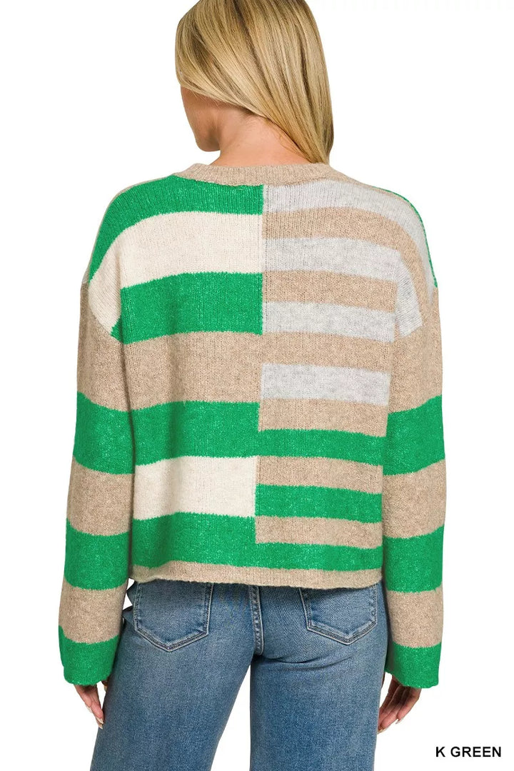 Zenana Lightweight Wool Blend Color Block Sweater