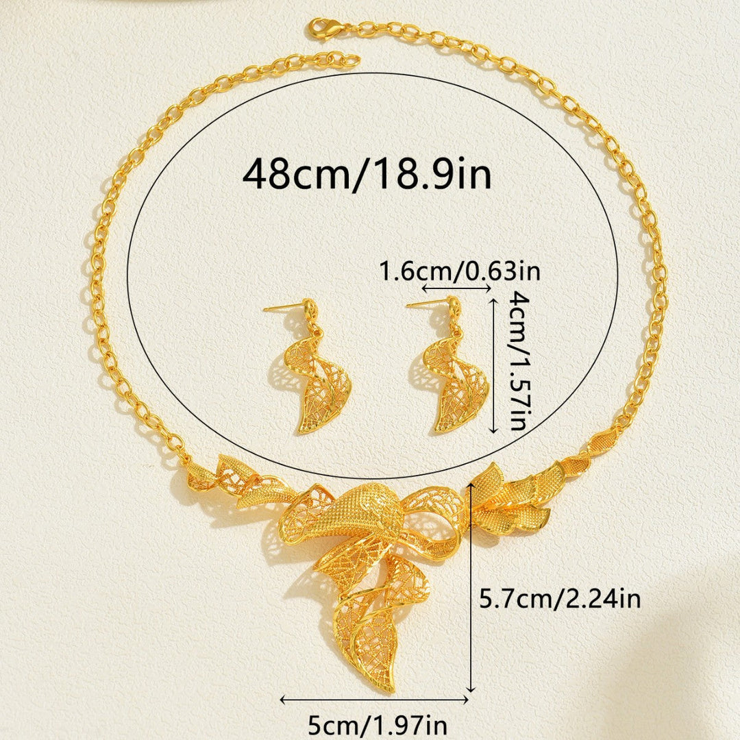Middle East Hot Sale Cross-border Women Jewelry Set, Twisted Wrinkle Geometric Metal Design, Long Clavicle Chain & Matching Earrings For Ladies