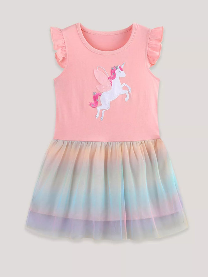 Children's Unicorn Applique Rainbow Tulle Dress