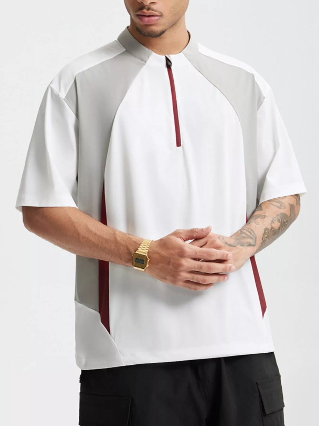Men's Color Block Quick-Dry Half Zip T-Shirt