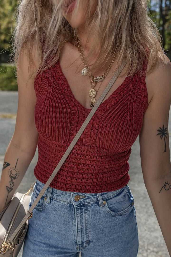 Cable Knit Pointelle Slim Fit V Neck Sweater Vest