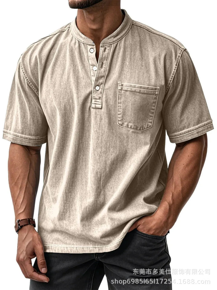 Men's Full Size Button Detail Short Sleeve Top Plus Size