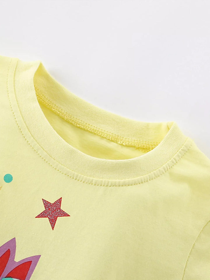 Children's Cute Unicorn Graphic Ruffle Sleeve T-Shirt