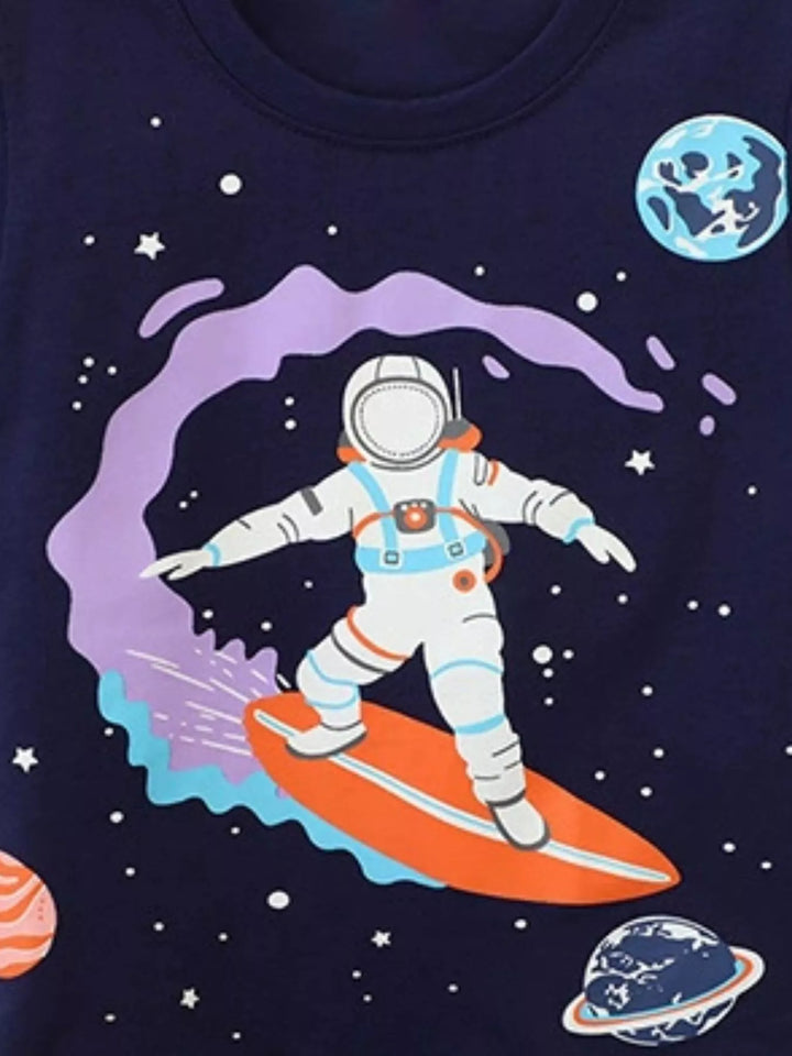 Children's Astronaut Surfing Graphic Crew Neck T-Shirt