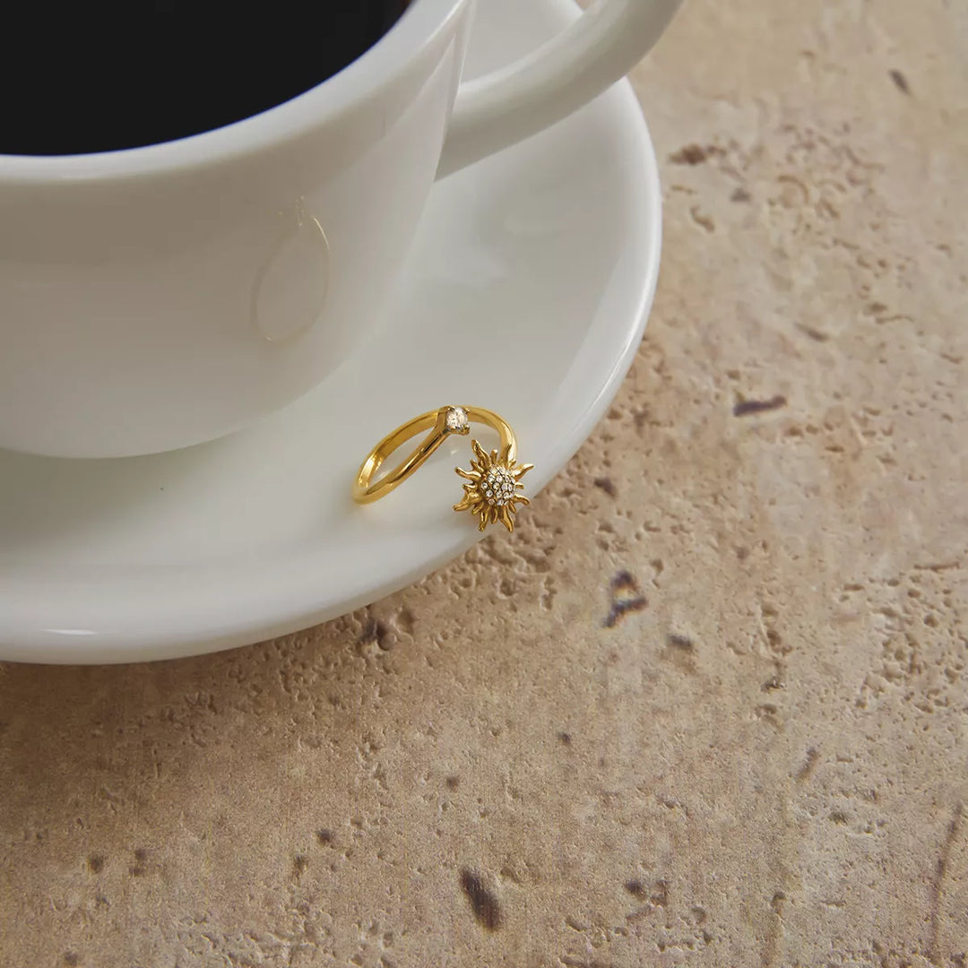18K Gold-Plated Zircon Sun Bypass Ring