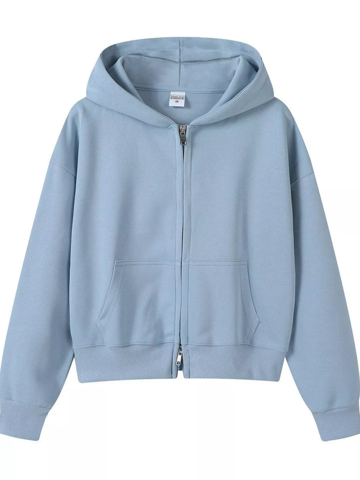 Full Size Casual Zip-Up Long Sleeve Hoodie Plus Size