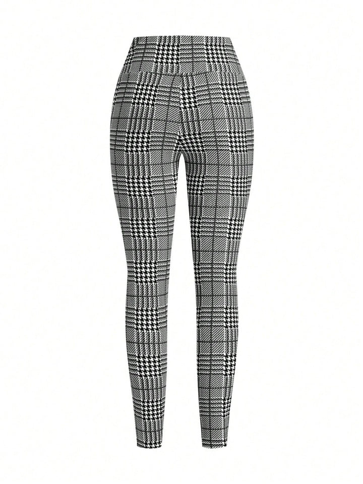 High Waist Plaid Slim Fit Pants