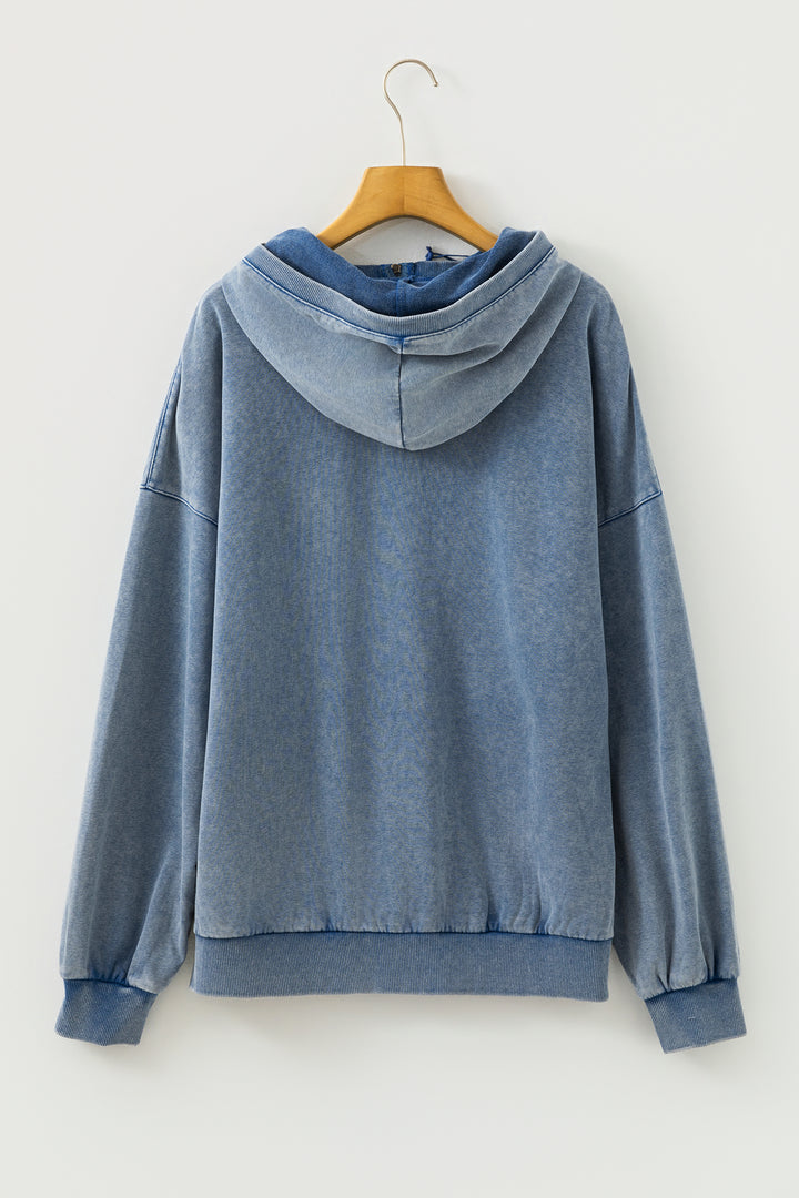Half Zip Kangaroo Pocket Mineral Wash Baggy Hoodie