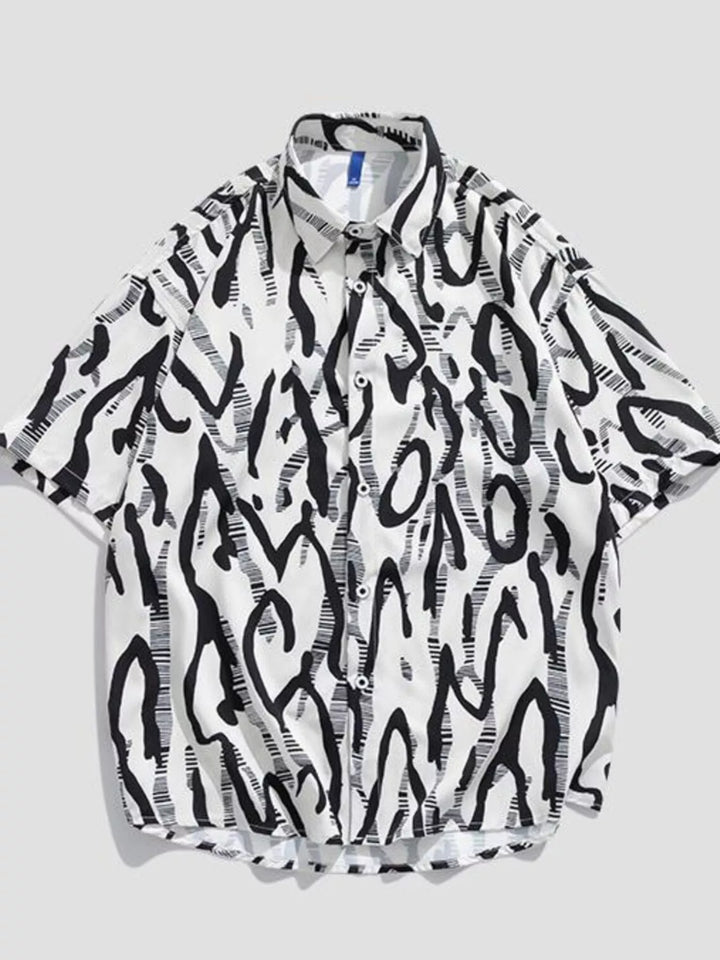 Men's Plus Size Tropical Print Short Sleeve Button-Up Shirt