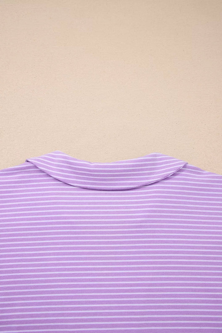 Stripe Dolman Sleeve Polo Shirt and Drawstring Shorts Set