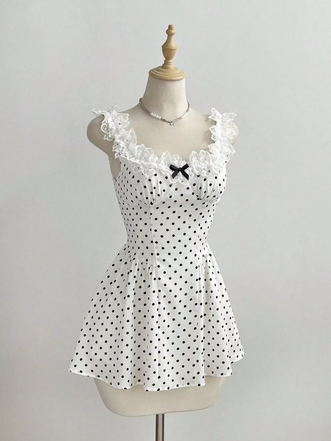 Polka Dot Lace Trim Mini Dress