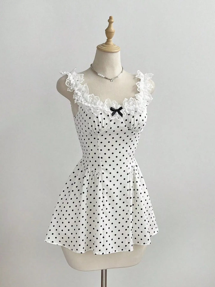 Polka Dot Lace Trim Mini Dress