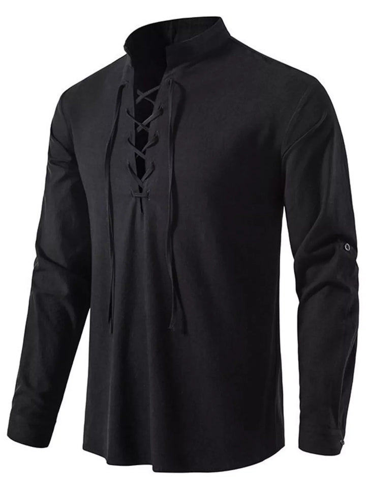 Men's Full Size Casual Lace-Up Long Sleeve Shirt Plus Size