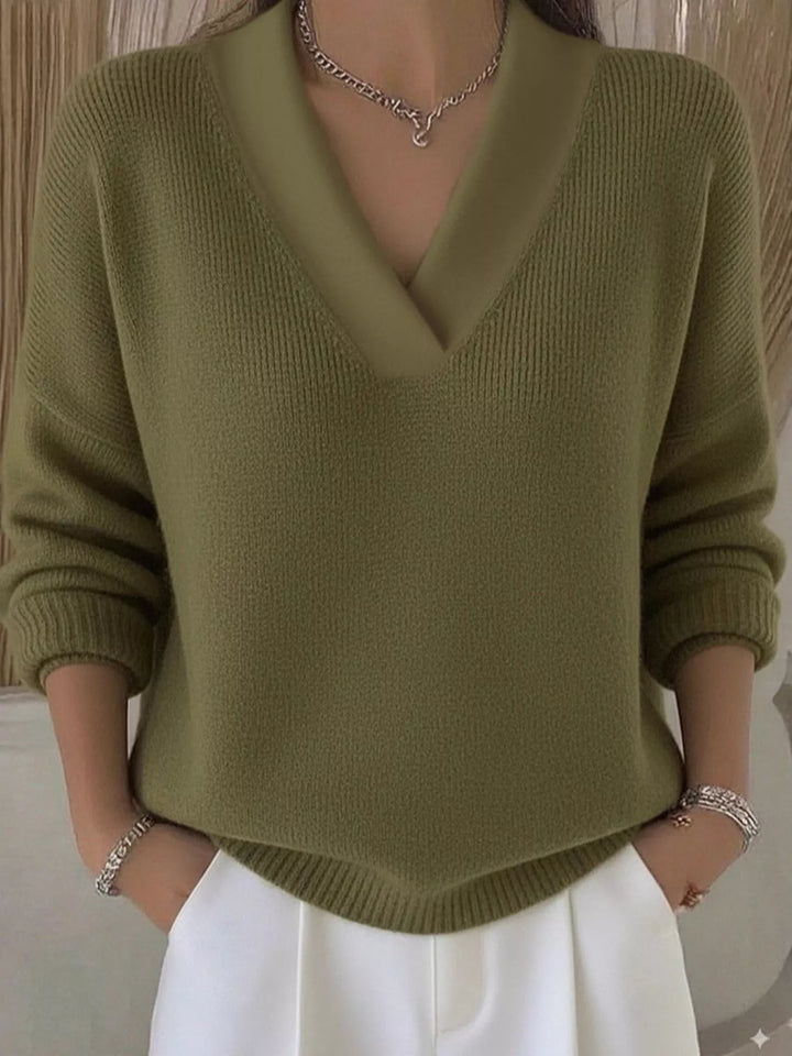 Full Size V-Neck Dropped Shoulder Sweater Plus Size