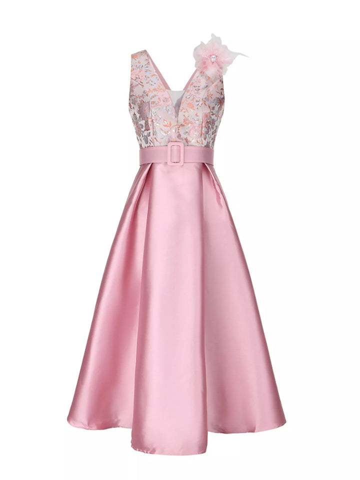 Floral Sleeveless Belted Midi Dress