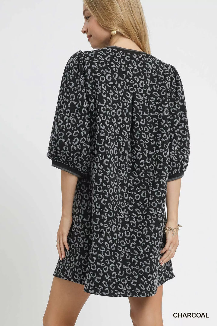 Umgee Leopard Print Jacquard Mini Dress