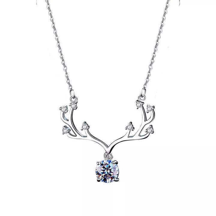1 Carat Moissanite 925 Sterling Silver Deer Antler Pendant Necklace