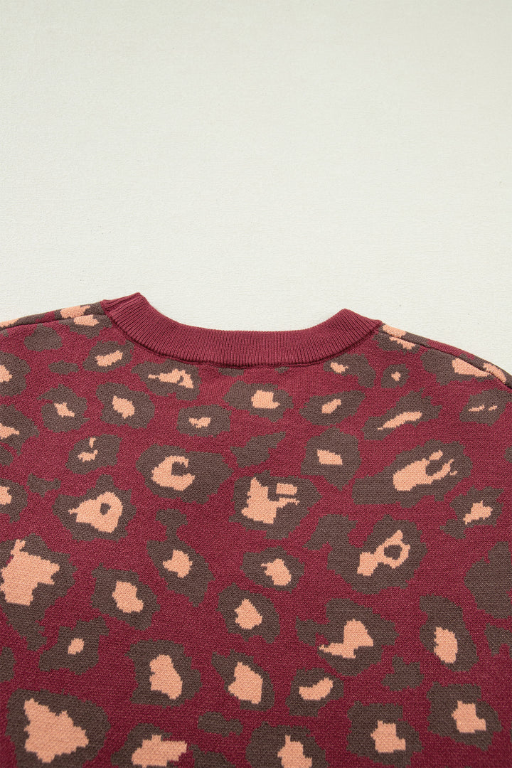 Red Leopard Print Cap Sleeve Knitted Top