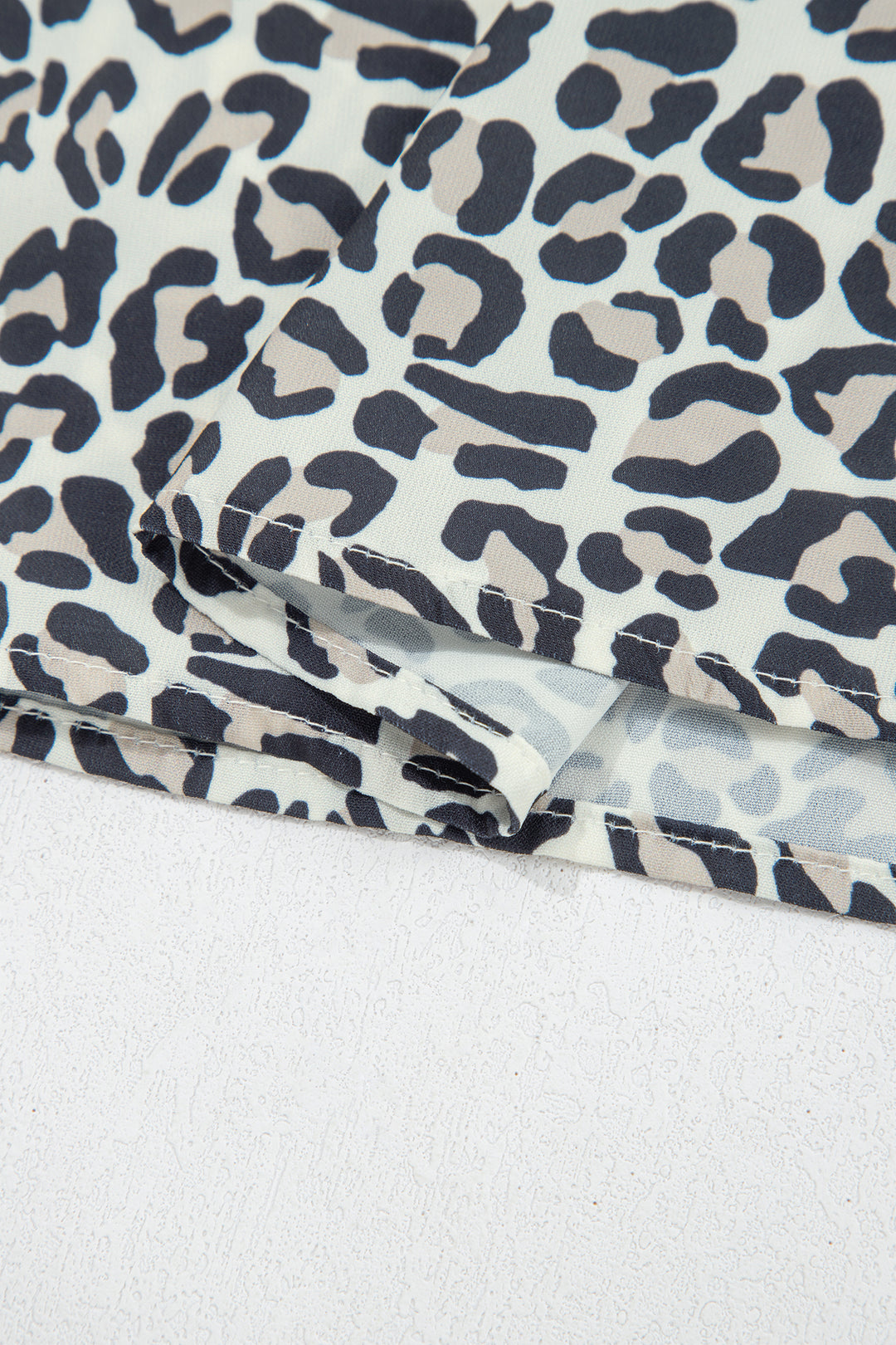 Black Plus Leopard Print Striped Color Block Trim Frilled V Neck Short Sleeve Blouse
