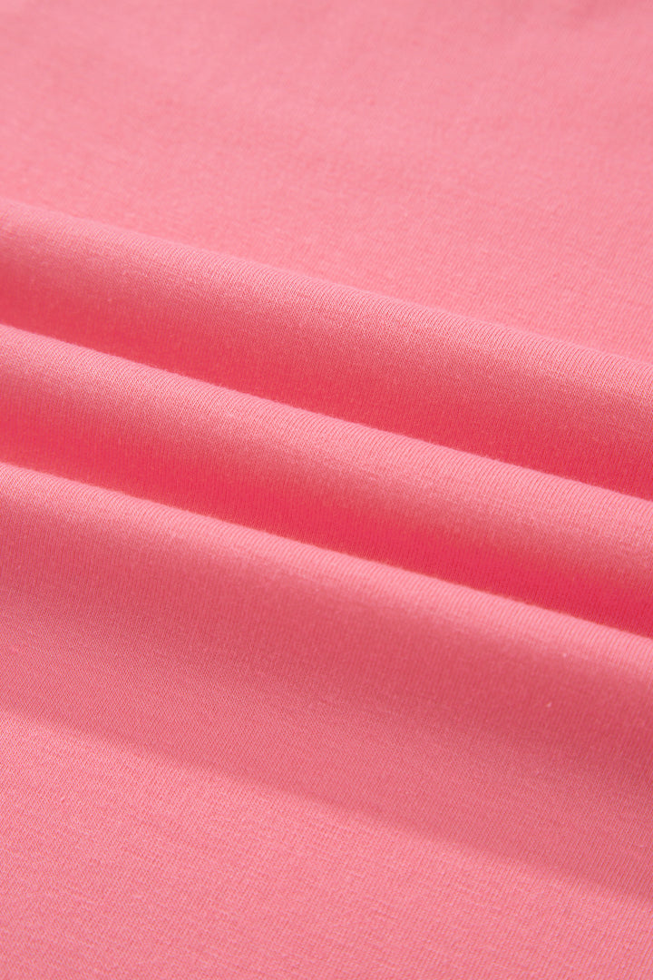 Peach Blossom Solid Color Raw Seam Detail Ruffle Hem Plus Size T Shirt